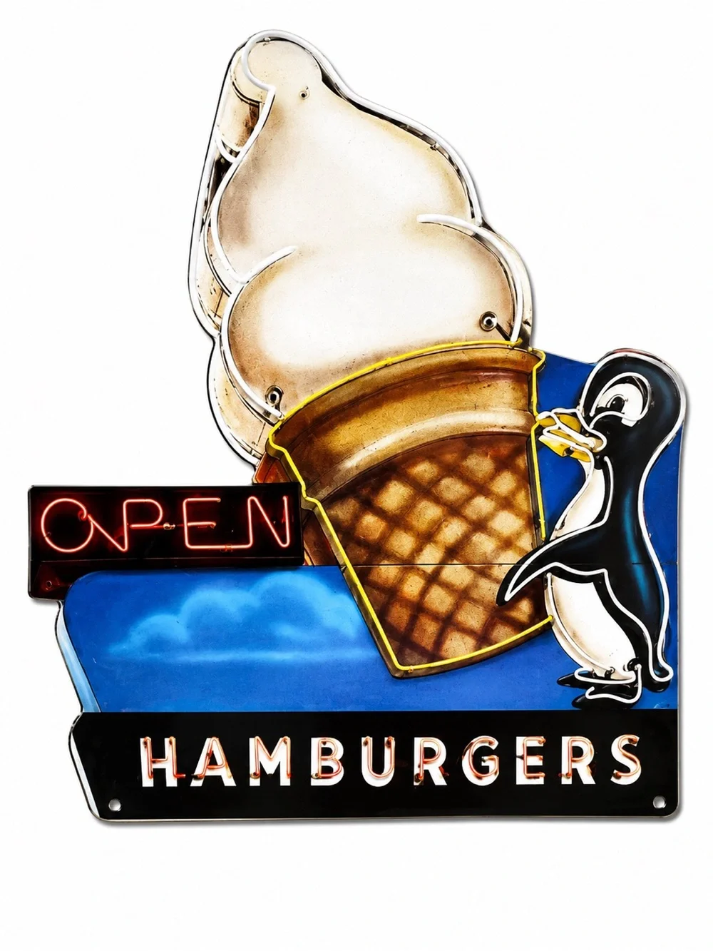 NEW Heavy Duty Steel Penguin Hamburgers Metal Sign